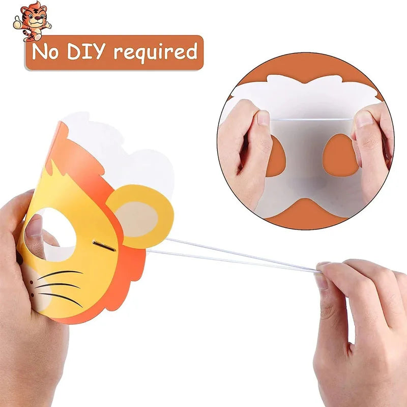 16PCS Jungle Animal MaskCosplay Cartoon Animals Paper Party Masks Jungle Safari Theme Birthday Party Decor Game Dress Sasquerade