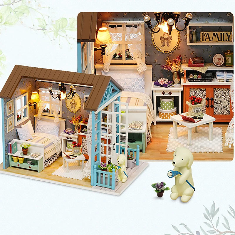 DIY Miniature Dollhouse Kit Assemble Puzzle 3D Wooden House Room Craft With Furniture LED Lights For Friends Birthday Gift Toys