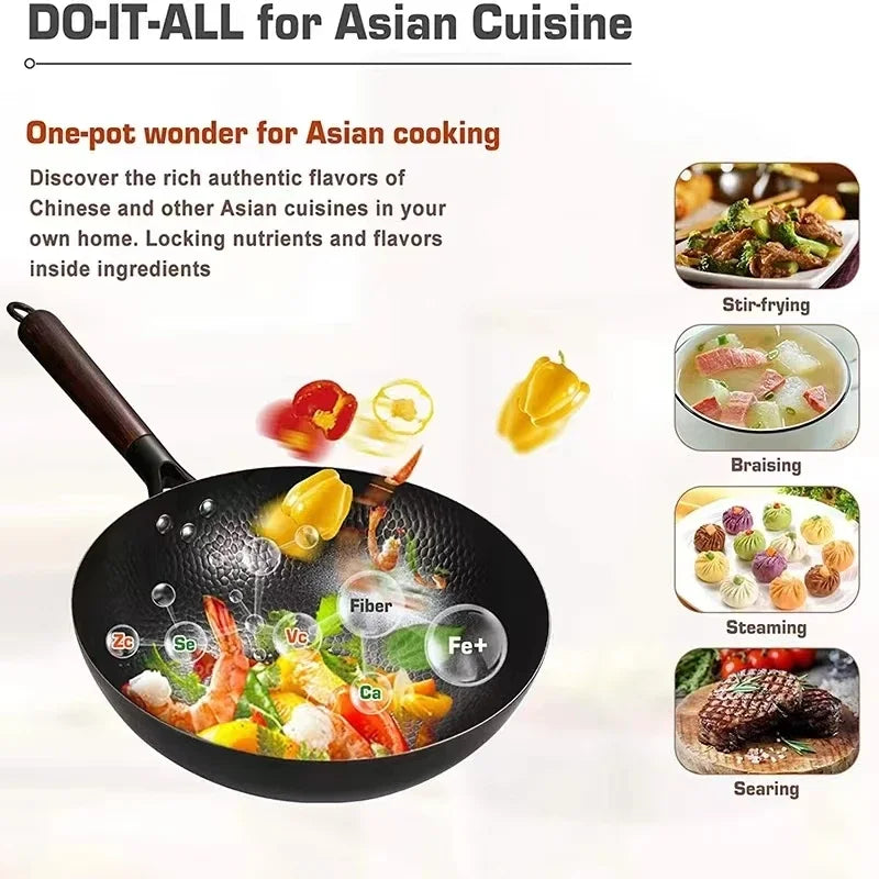 Non-stick 28cm Frying Wok Pan Iron Pan Uncoated Steak Cooking Pot Pancake Pan Handmade Cast Gas Stove Induction Kitchen Cookware