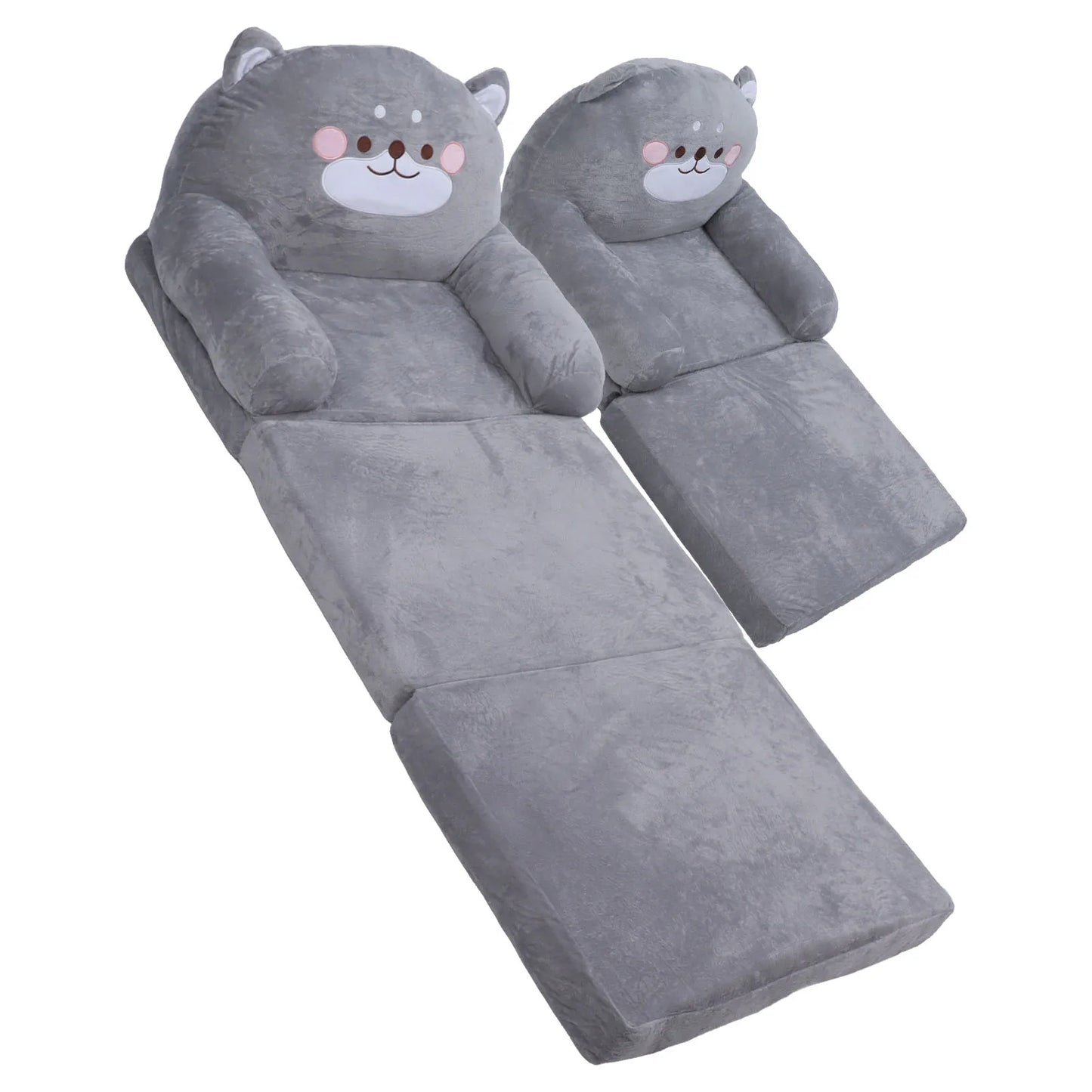 Gray Kids Sofa Easy To Clean Soft Breathable Toddler Chair Stable Backrest Cartoon Gray Dog  Wide Handle for Relaxing