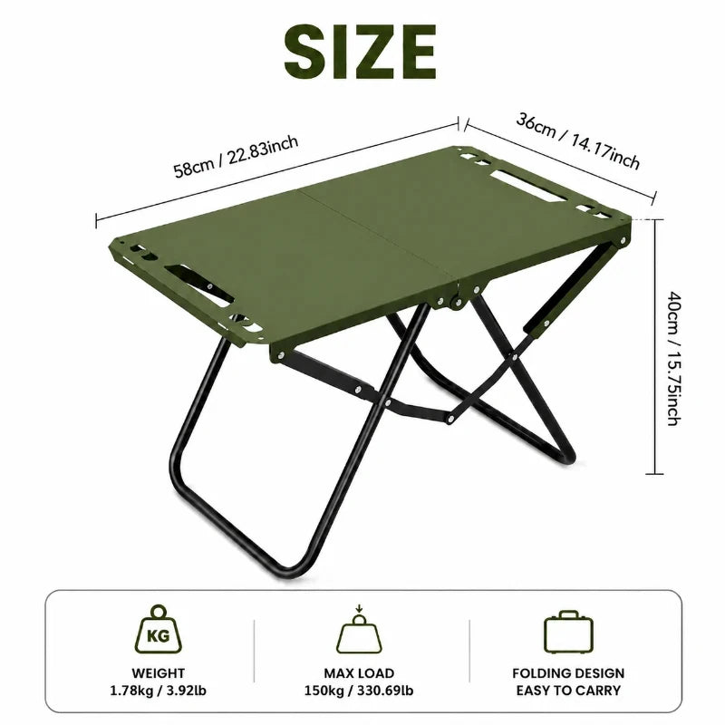 Green Portable Foldable Camping Table, Hollow Edge Hangable Design, Lightweight Durable Table for Picnic Beach Outdoor Travel