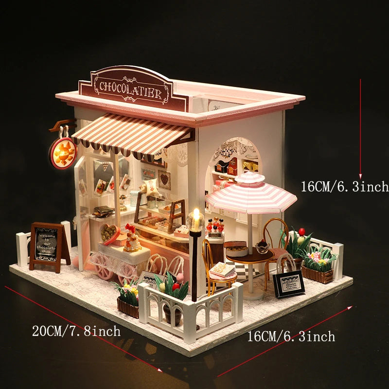3D Puzzle Building Model Kit Wooden Miniature Doll House With LED Lights Assembled DollHouses Home Decoration Birthday Gifts