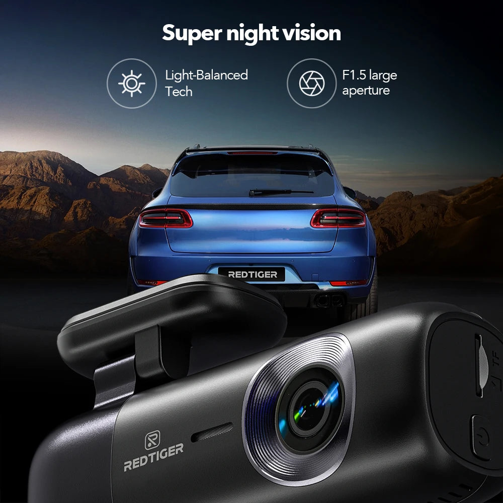 REDTIGER F9 Dash Cam 4K Dash Camera Front and Rear WiFi GPS Car Camera for Parking Mode Night Vision Car Recorder By App Control