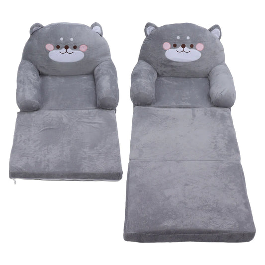 Gray Kids Sofa Easy To Clean Soft Breathable Toddler Chair Stable Backrest Cartoon Gray Dog  Wide Handle for Relaxing