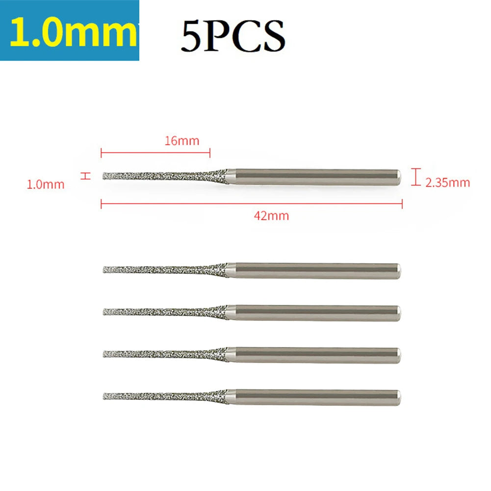 5pcs 0.8-2.5mm Diamond Coated Drill Bits 2.35mm Shank Glass Jade Amber Jewelry Diamond Drill Bits For Drilling Glass Woodworking