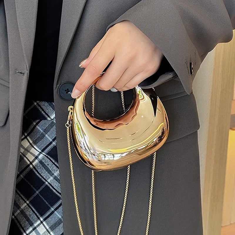 Z. Women's Chain Crossbody Bag Small Purse Acrylic Metallic Luster Half Moon Party Banquet Women's Bag Luxury Handbag