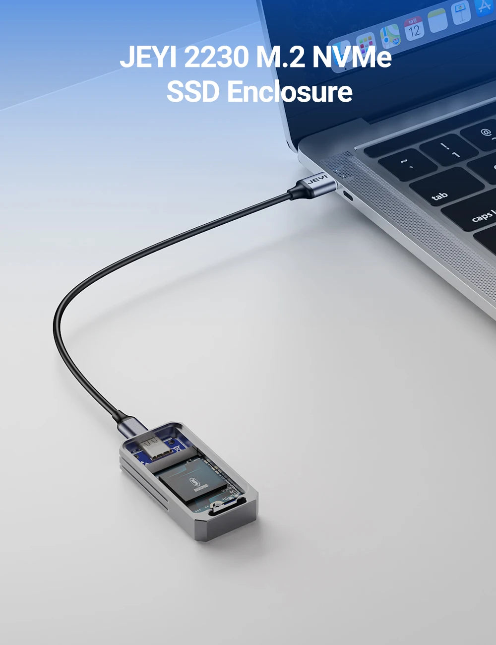 JEYI 2230 NVMe SSD Enclosure, PCIe USB3.2 10Gbps Aluminum M.2 Case Portable External Solid State Disk Box Supports UASP TRIM