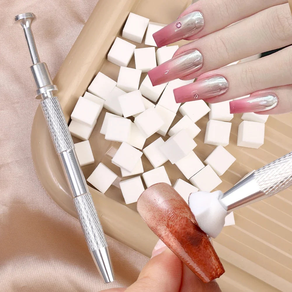 Mini Square Nail Art Sponge with 4 Claws Nail Sponge Metal Grabber Set Multipurpose Blush Gradient Sponges Beauty Manicure Tools