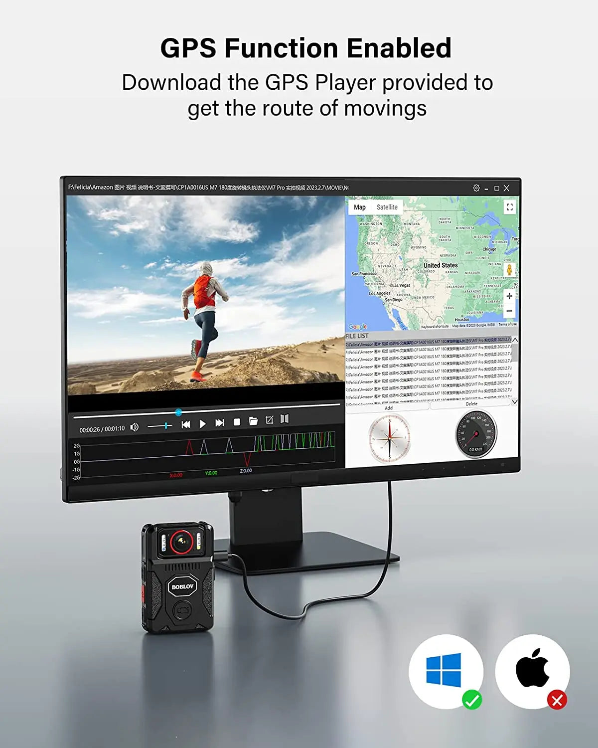 BOBLOV M7 Pro 4K GPS Body Mounted Camera 128GB Video Recorder 180° Rotate Camera 4000mAh Battery 15 Hours Recording GPS Bodycam