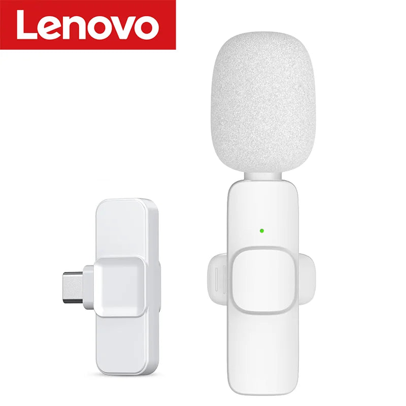 Lenovo Pink Wireless Lavalier Microphone for iPhone Android PC Live Gaming Phone Portable Audio Video Recording Vlog Microphone