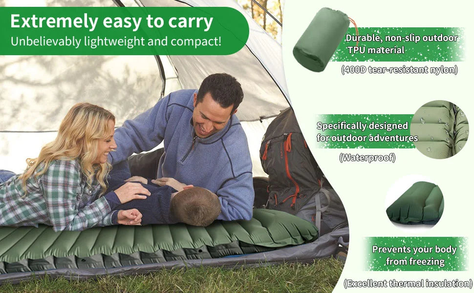 Ultralight Extra Thick 4Inch Camping Sleeping Pad with Built-In Pillow And Foot Pump Inflatable Sleeping Mat for Outdoor Camping