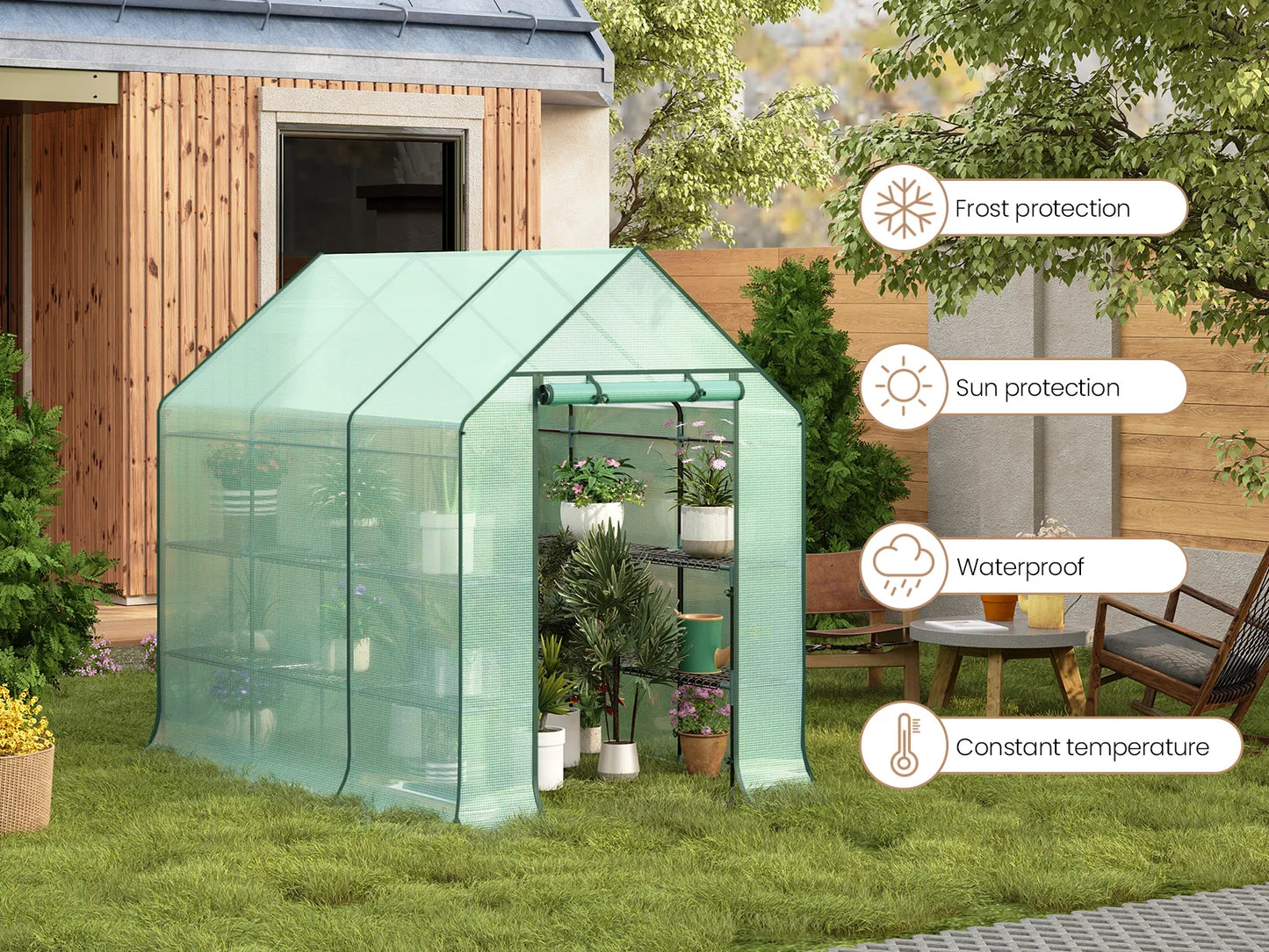 WOLTU Garden Greenhouse Wintering Tent with 3 Shelves Reinforced PE Cover Windproof for Vegetables Flowers Plants