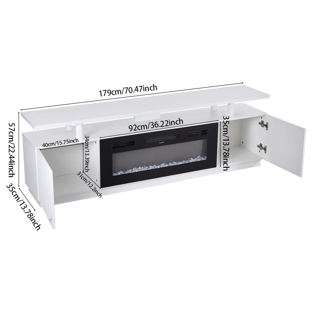 Electric Fire Insert TV Stand, 180cm Media Console Storage Table & 92cm Electric Fireplace with Remote Control, 12 LED Backlight