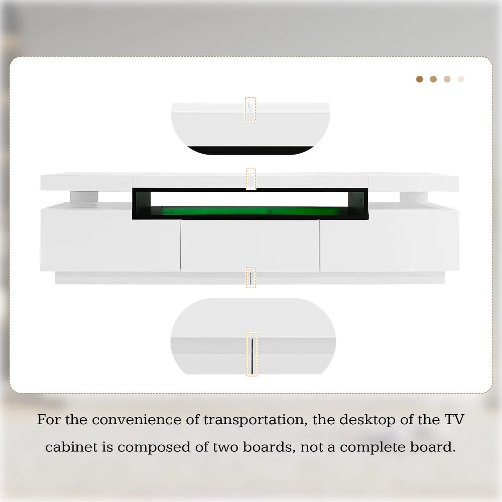 PINGGO TV Stand Cabinet for 70-inch TV High Gloss TV Stand Unit with LED Lights 160CM, 3 Drawers, 3 Open Storage Space