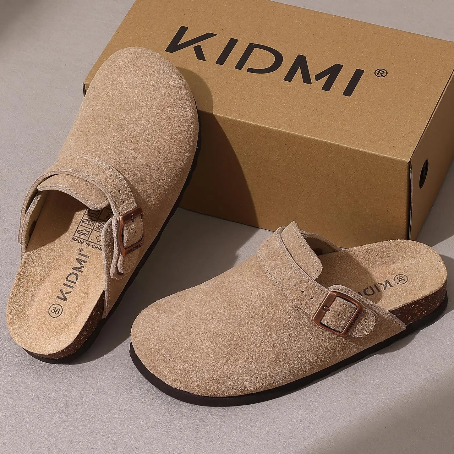 Asgard Women's Genuine Leather Clogs Soft Cork Footbed Cow Suede Mules With Adjustable Strap Fashion Comfort Slip on Slippers