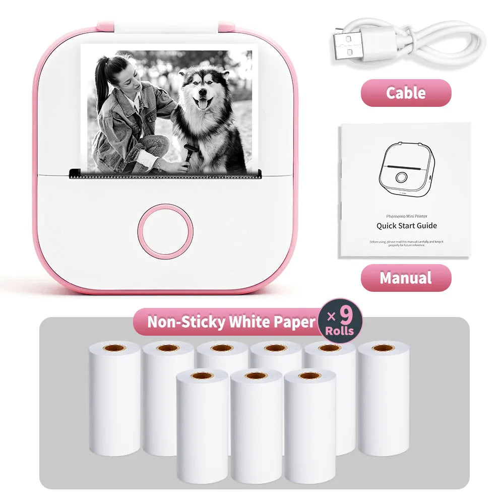 Mini Sticker Printer Phomemo T02 Thermal Portable Inkless Pocket Phone Printer Compatible with Android iOS Instantly Print Fun