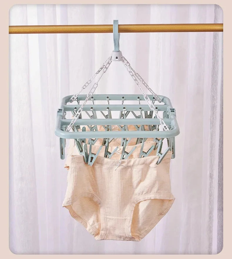 1/3PCS Foldable Drip Hanger with 32 Clips - Plastic Hanging Drying Rack for Clothes Underwear Socks Suitable for Bedroom Balcony