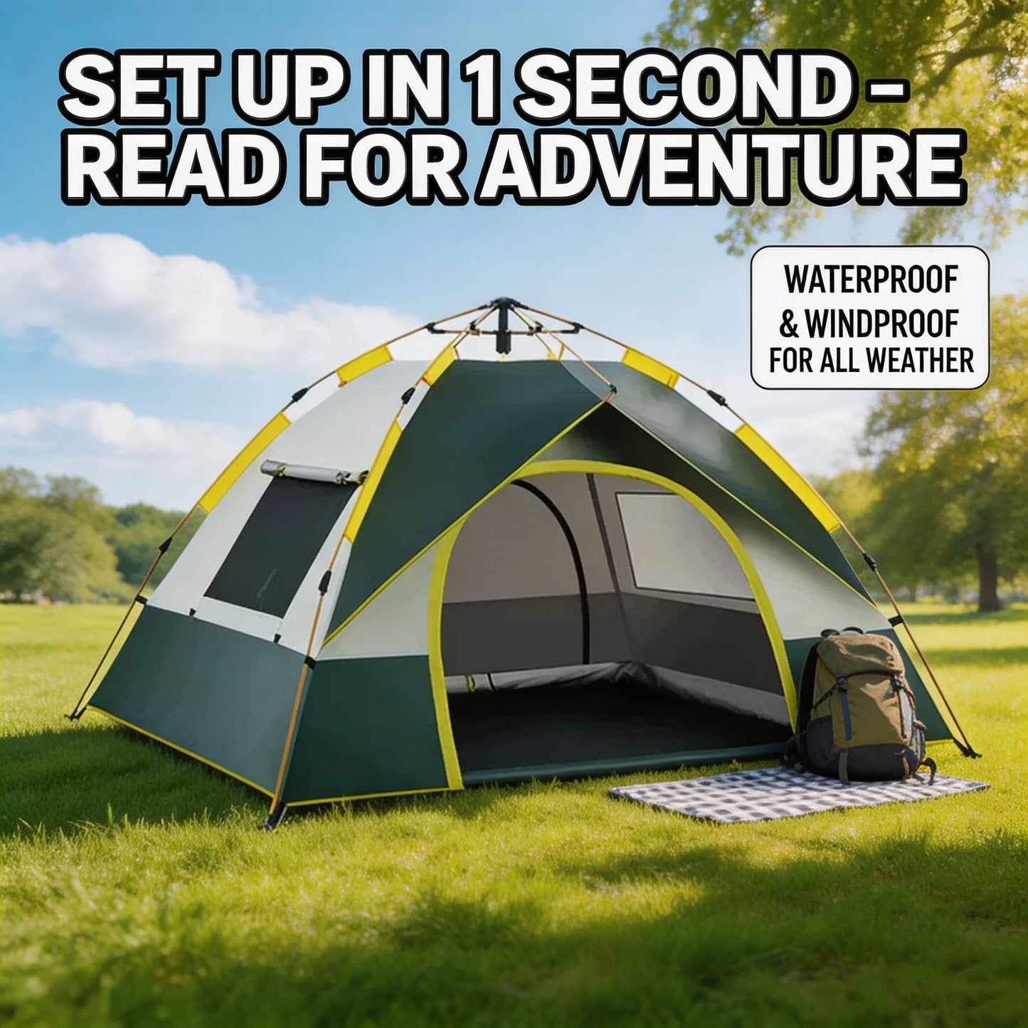 3-4 Person Instant Pop-Up Camping Tent Waterproof UV Protection Automatic Tent for Outdoor Hiking