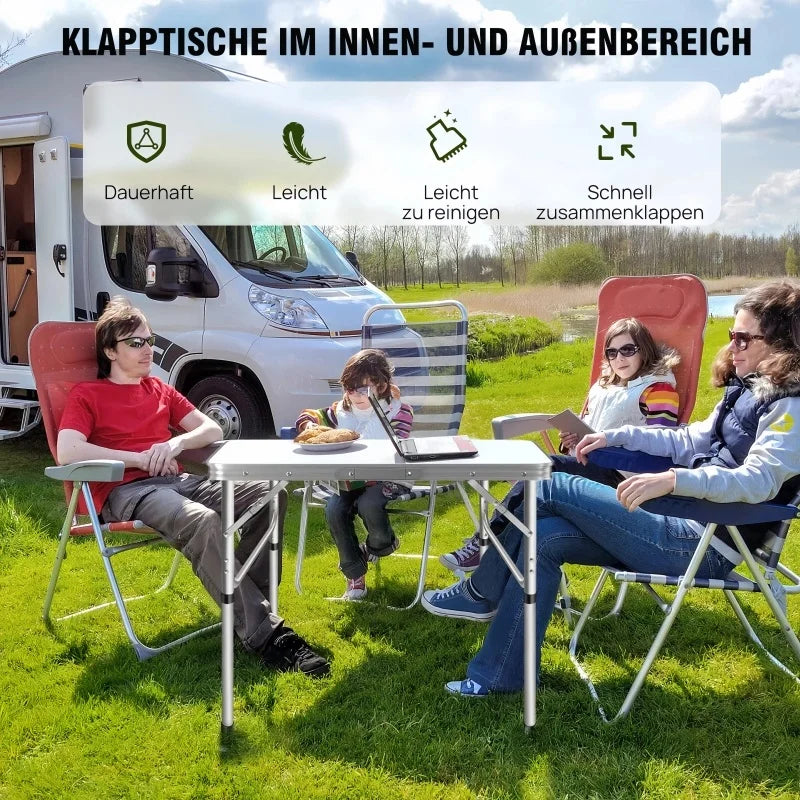 4ft Collapsible Height-Adjustable Aluminium Table for Camping Barbecue, with Handle Outdoor Garden Picnic  Travel Weatherproof