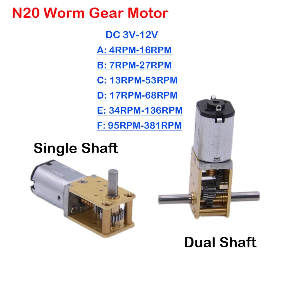 1PCS N20 All Metal Gear Motor DC 3V-12V 4RPM-381RPM Slow Speed High Torque Dual axis Engine Worm Reduction Motor For Smart Robot