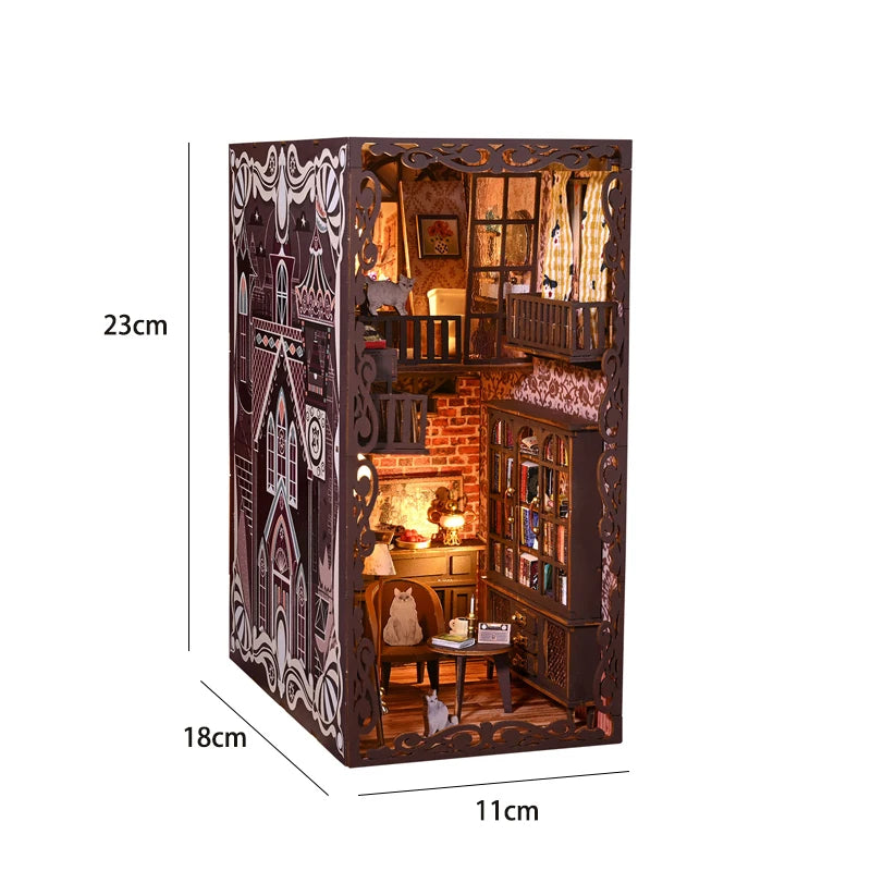 DIY Book Nook Kit Shelf Inser Dollhouse Model Building Kit Wooden Bookshelf Room Dollhouse Bookend Toy For Adults Birthday Gifts