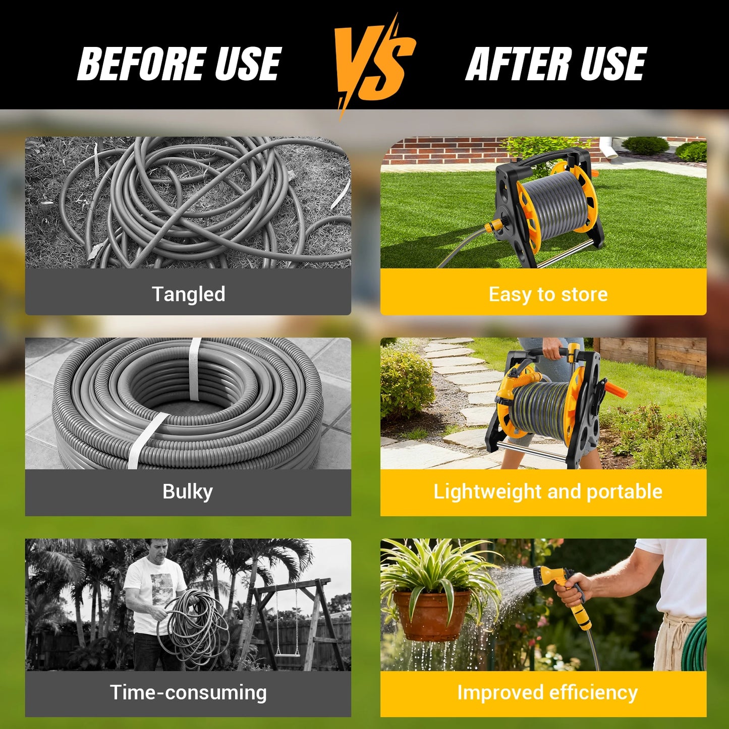 Garden Hose Reel with 15M/25M/30M Water Hose and 7-Function Spray Nozzle, Heavy Duty Portable Hose Reel, Wall Mountable/Portable,Save Space, Multi-Purpose Hosepipe for Watering Garden, Flowers, Cars
