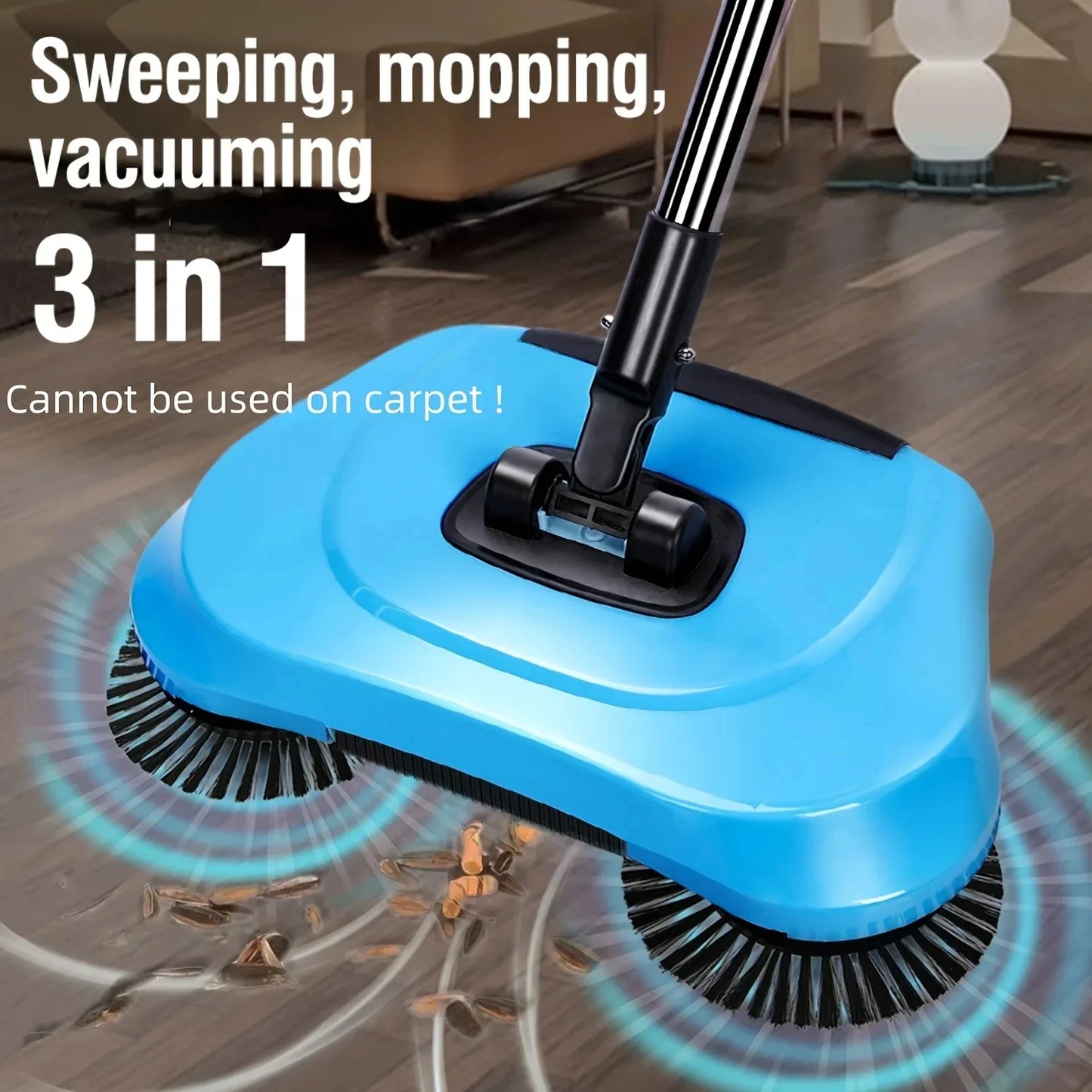 Floor Sweeper with Rotating Long Handle Push-Type Vacuum Cleaner Mop Set for Hardwood Tiles Kitchen Bedroom Office Home Cleaning