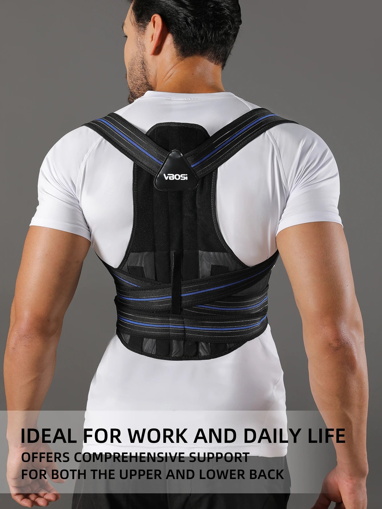 VBOSi Women Men Adjustable Breathable Back Support Posture Corrector with Metal Stays