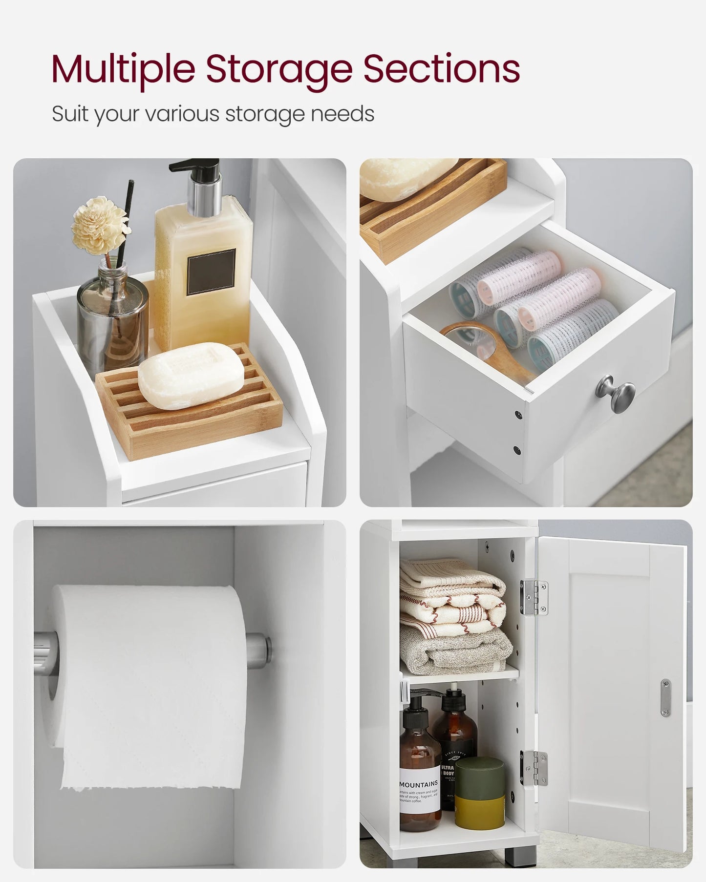 VASAGLE Small Bathroom Storage Cabinet Toilet Paper Holder with Storage Toilet Paper Storage Cabinet Bathroom Organizer