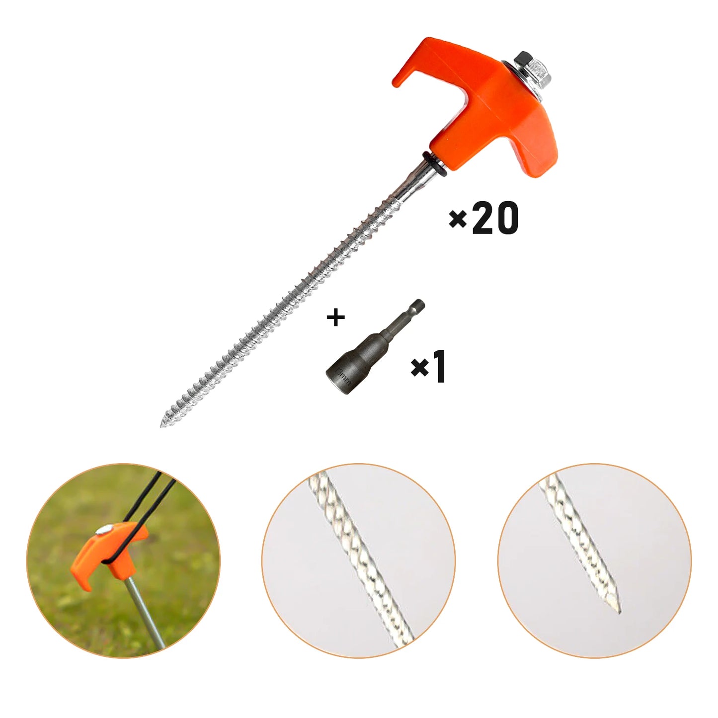 20PCS Heavy Duty Tent Pegs Set Metal Camping Ground Sheet Anchor Hard Ground Awning Pegs Awning Pegs 20cm