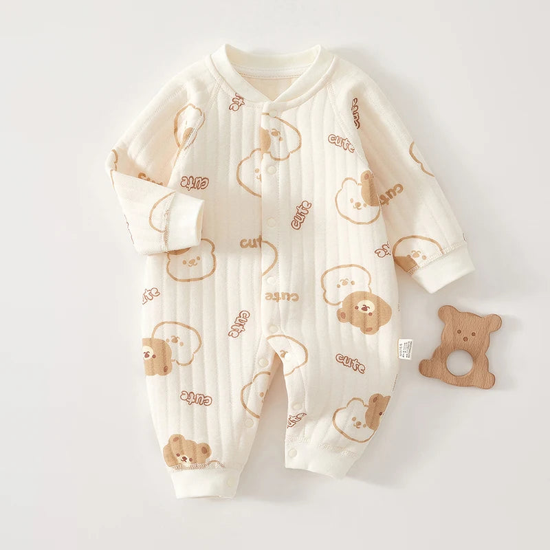 Thick Cotton Newborn Jumpsuit Cute Bear Romper Infant Crawling Clothes Winter Long Sleeved Bodysuit Boy Girl Kids Onesie Pajamas