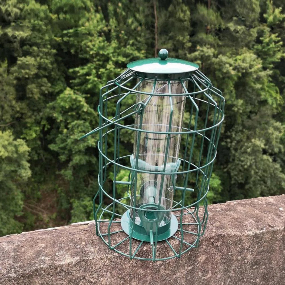 New Bird Deterrent Feeder Rust-Proof Hanging Bird Feeder Cage for Garden Backyard Squirrel-Proof Wild Bird Feeder Green