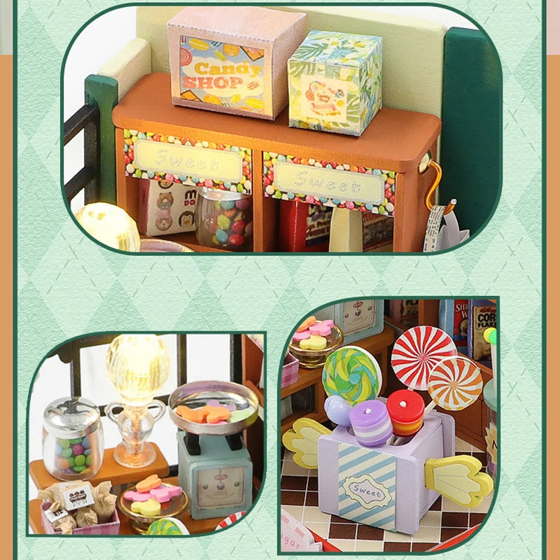 3D Puzzles Wooden Coffee Shop Mini Dollhouse Kit DIY Handmade Assembly Building Dollhouses Toys For Kids Birthday Gifts