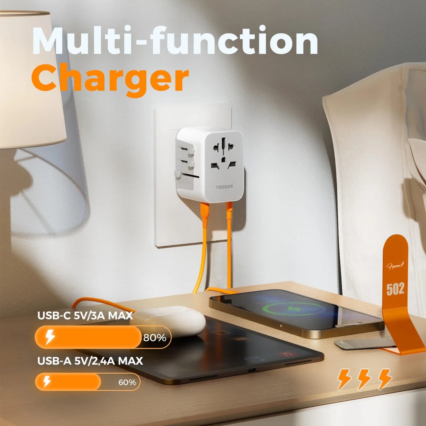 TESSAN Universal Travel Adapter Worldwide with USB & Type C, International Plug All-in-one Wall Charger for US EU UK AUS Travel