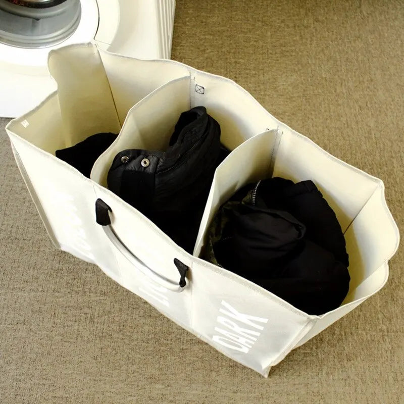 1pc 3 Grids Foldable Laundry Basket Bag Dirty Clothes Laundry Hamper Waterproof Oxford Durable Fabric Dirty Storage Basket
