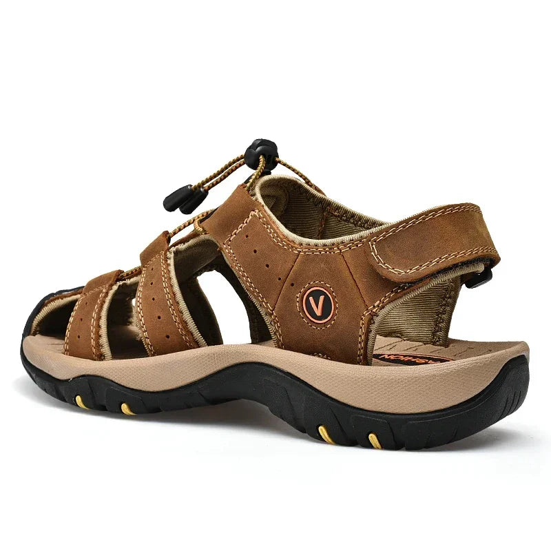 Summer Sandals Leather Outdoor Men Beach Shoes Luxury Breathable Casual Sandal Man Wading Shoes Non-slip Wide lining Slippers