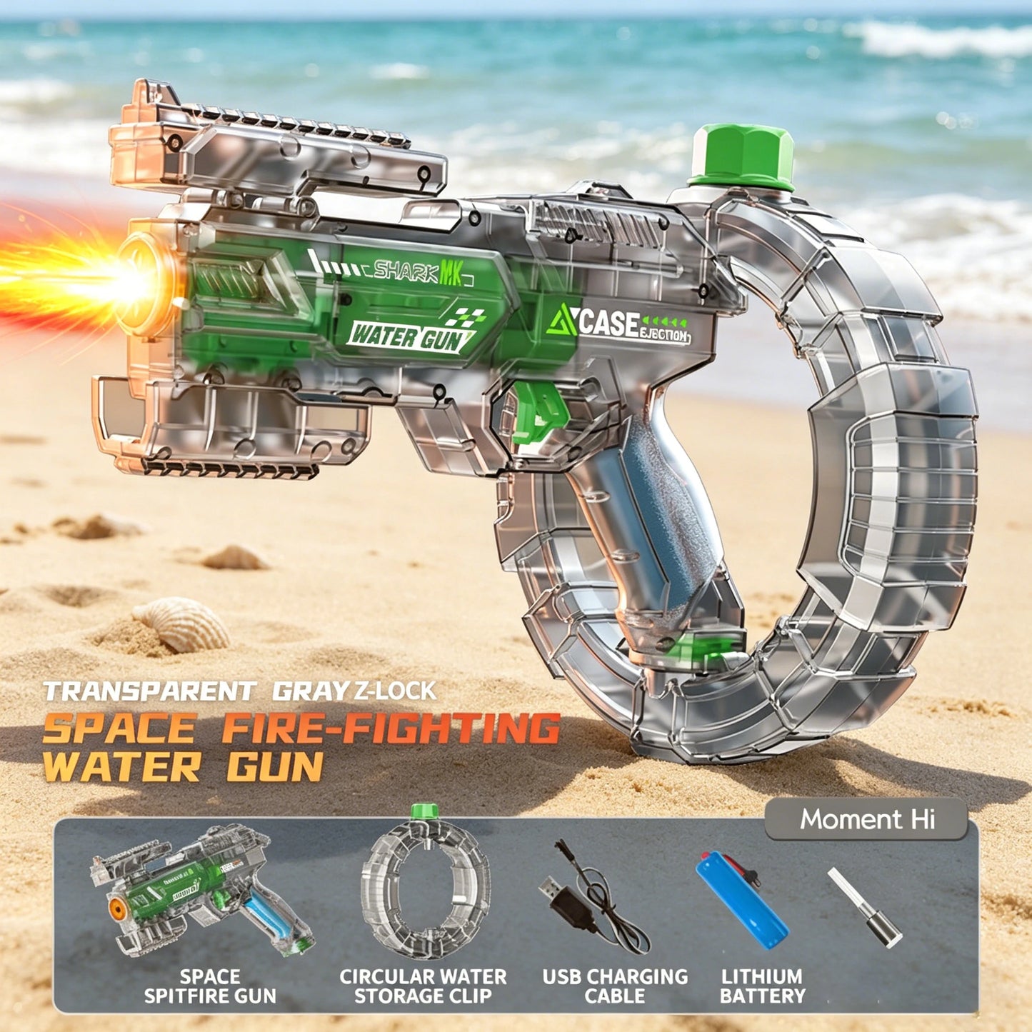 Energy Gathering Ring Electric Water Gun LED Lighting  Linkage Deformation Continuous Shooting Toy Summer Beach Pool Games Gift
