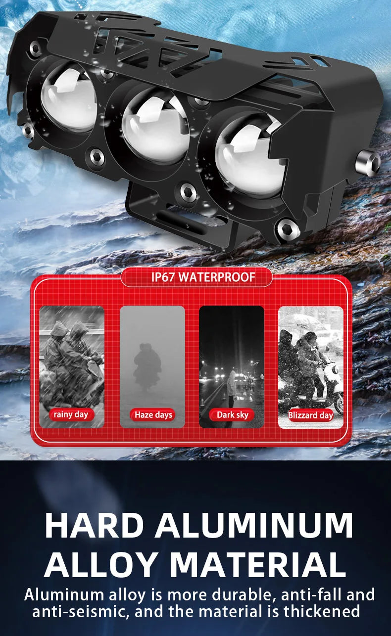 Motorcycle LED Spotlight Dual Color Hi/Low Beam Fog Lamps for Car Trucks SUV UTV 12V 24VMini Lens Headlight Driving Light