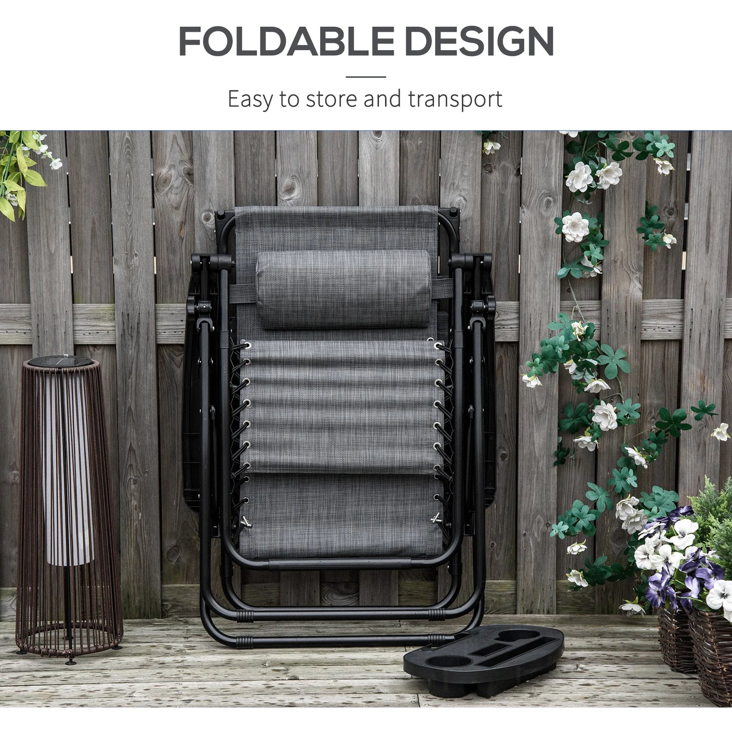 Outsunny Foldable Reclining Garden Chair with Headrest, Zero Gravity Deck Sun Lounger Seat Chair