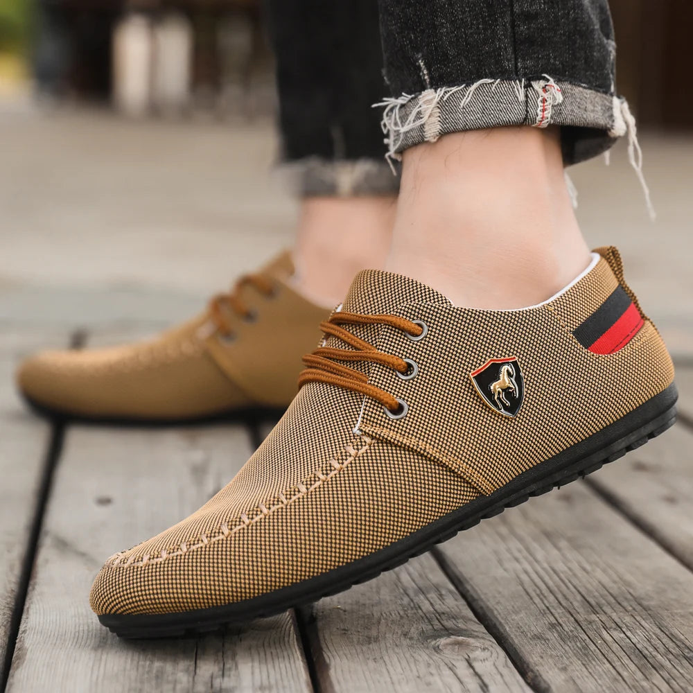 Men's Breathable Fabric Casual Loafers, Soft-Soled Comfortable Lace-Up Low-Top Men's Shoes, Versatile for Daily Commuting and Light Business Wear, Lightweight, Wear-Resistant, Non-Stuffy, Comfortable for Long Wear, Suitable f