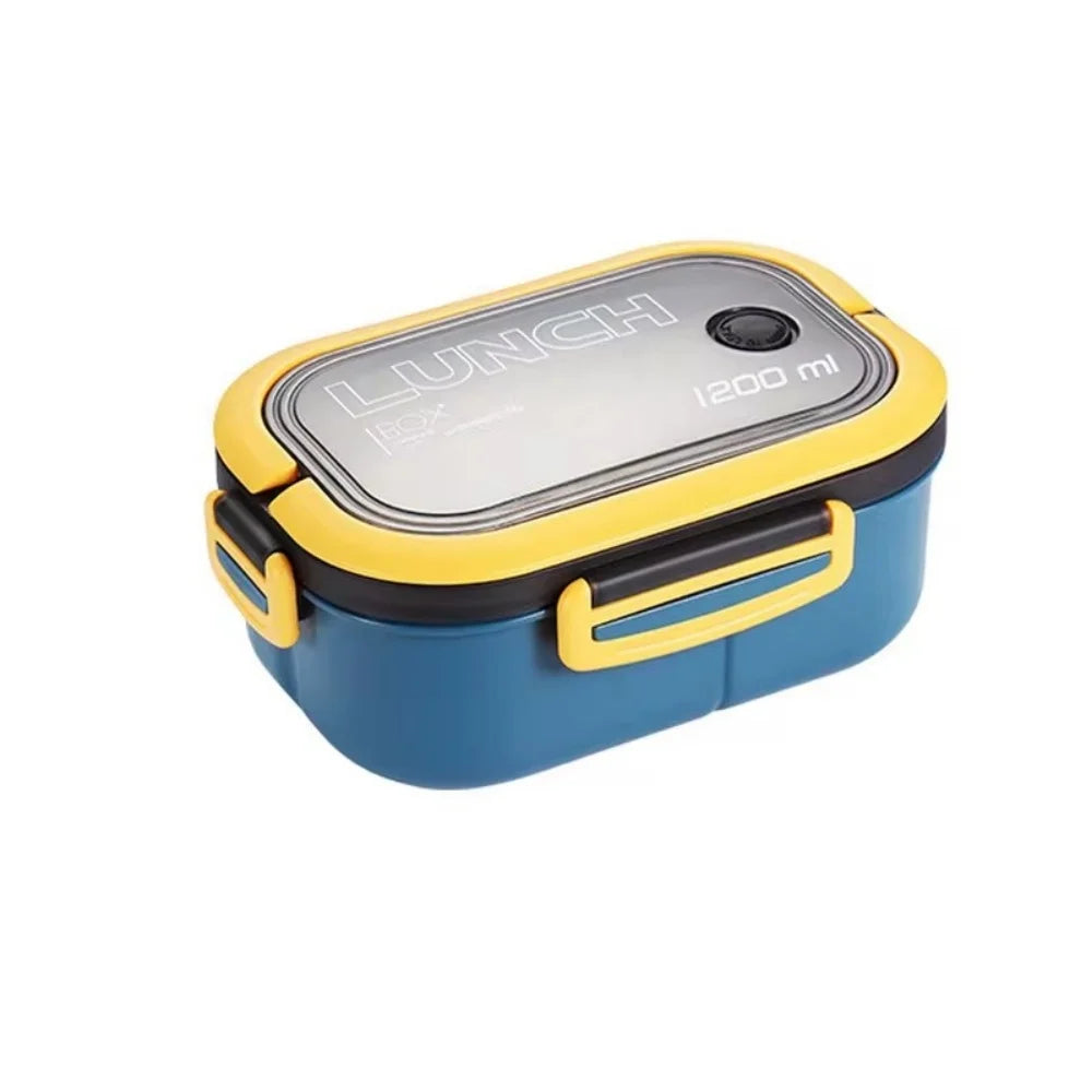 1pack 1200ML 2 Layer Bento Lunch Box With Spoon Fork, Kid High Capacity Food Containers Portable Leakproof Office Camping