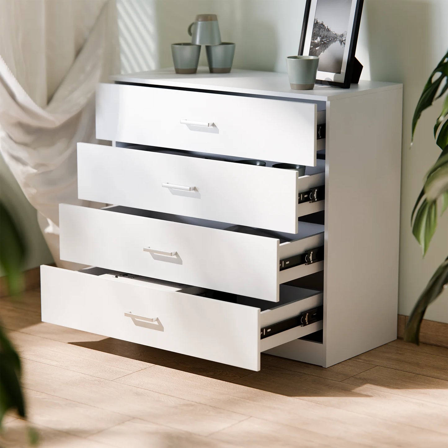 4&5 Drawer Bedroom Storage Cabinet with Metal Handles & Smooth Runners, Anti-Bowing Reinforced Frame, Modern Furniture Unit