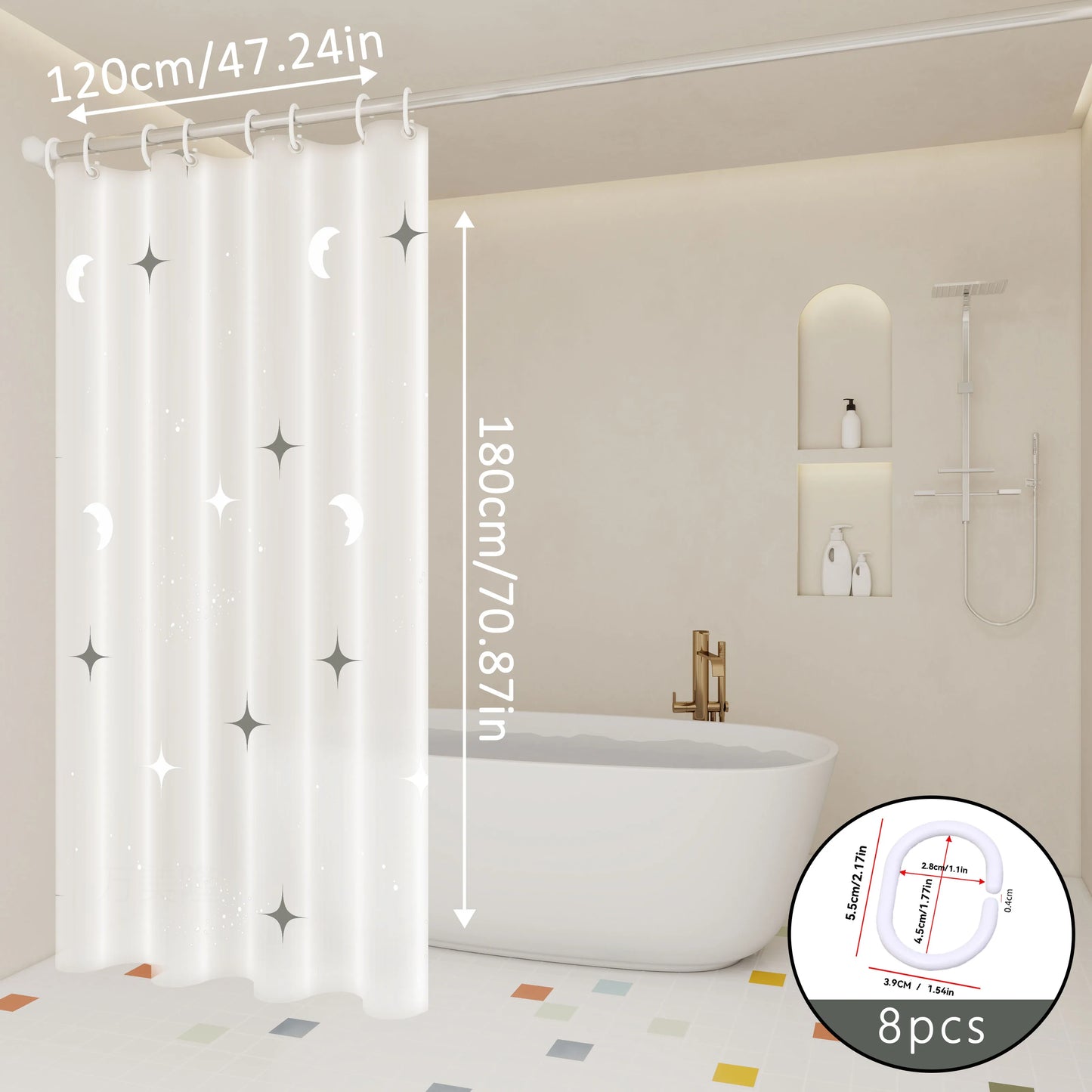 Dreamy Star and Moon Galaxy Shower Curtain, Bathroom Partition Curtain, Starlight Twinkling Like Crushed Diamonds, It Feels Like Stepping into a Magical Realm of Stars and Moon When Taking a Bath