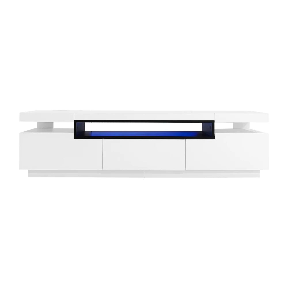 PINGGO TV Stand Cabinet for 70-inch TV High Gloss TV Stand Unit with LED Lights 160CM, 3 Drawers, 3 Open Storage Space