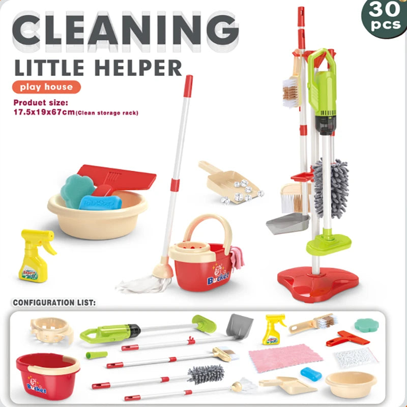 Kids Cleaning Toy Set Housekeeping Electric Vacuum Cleaner Tool Girls Pretend House Play Toys Broom and Mop Set for Kids Gift