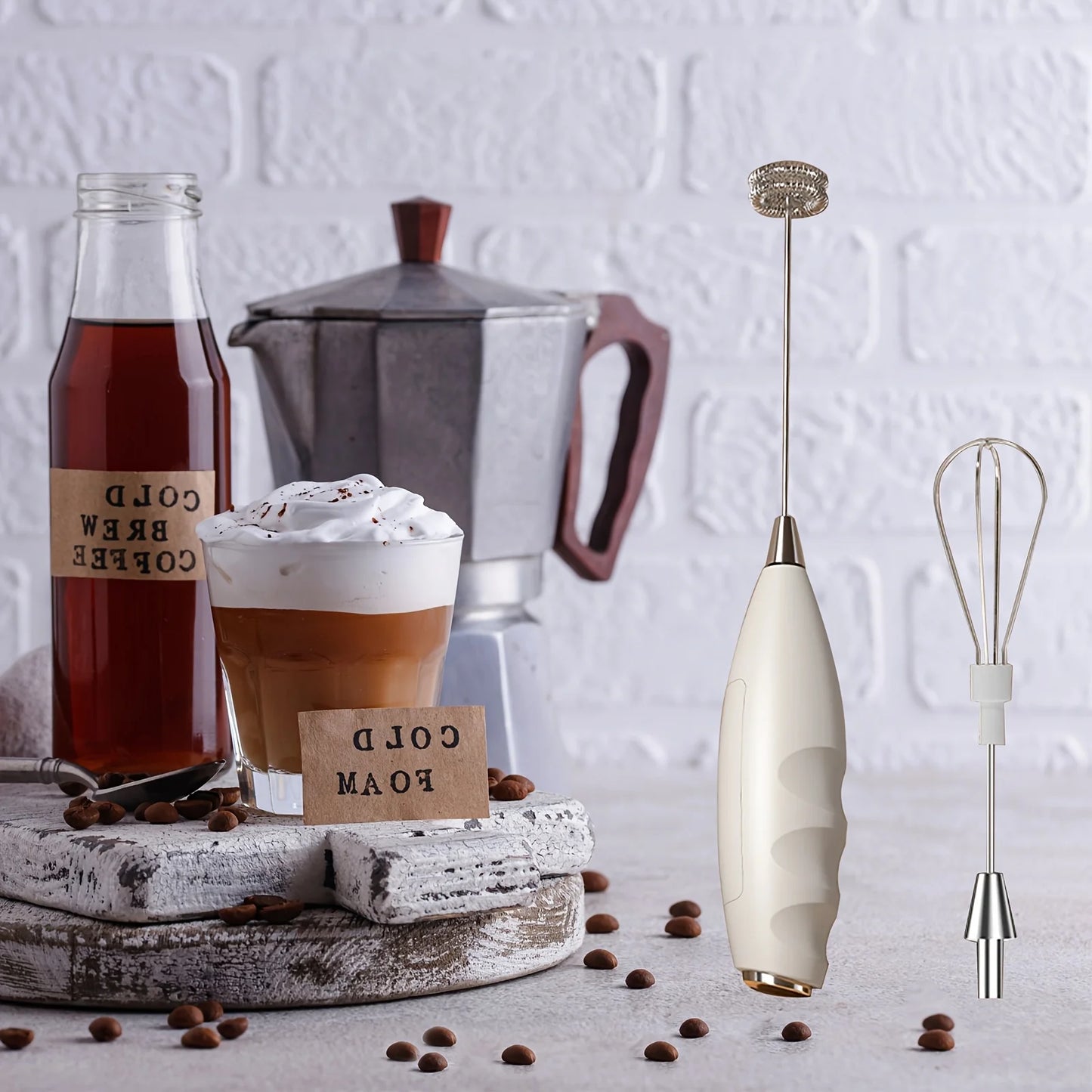 2025 New Stylish Multifunctional Handheld Electric Mixer  Battery Operated Dual-head Whisk for Cappuccino, Matcha, Eggs, Lattes