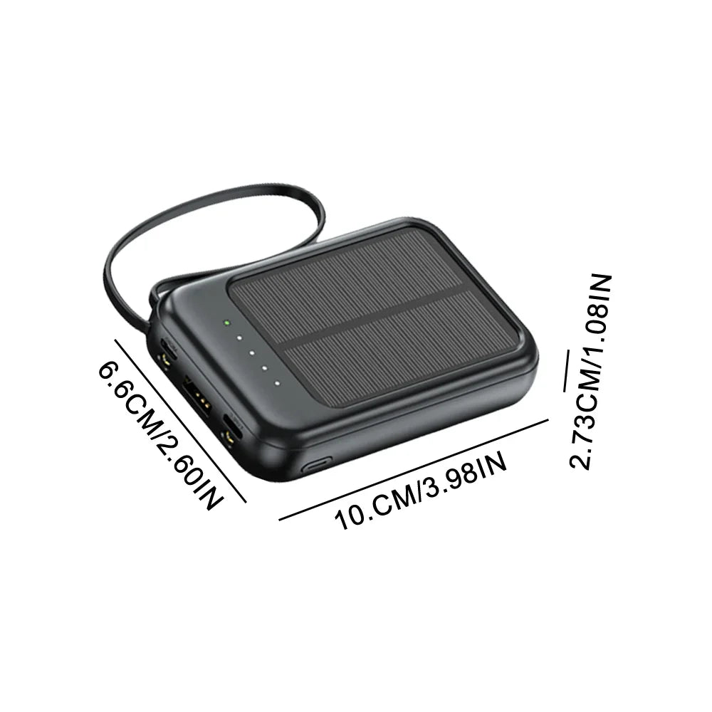 20000mAh Portable Solar Power Bank Built in 4 Cables External Battery Pack  Mini Powerbank  with LED Light for Cell Phones
