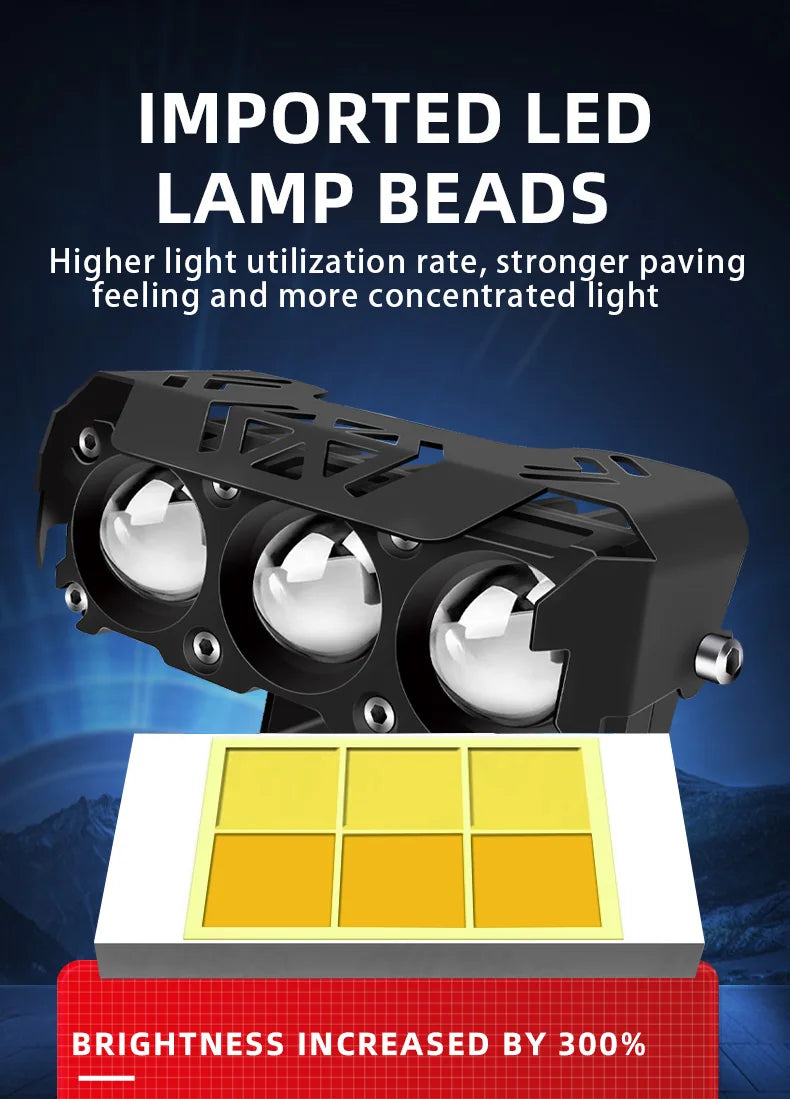 Motorcycle LED Spotlight Dual Color Hi/Low Beam Fog Lamps for Car Trucks SUV UTV 12V 24VMini Lens Headlight Driving Light