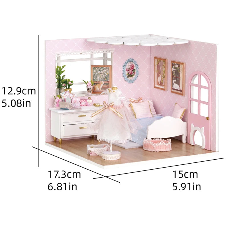 DIY Wooden Miniature Doll House Small House Kit 3D Puzzle Assembly Building Kits With Furniture LED Dollhouse Toys For Gifts