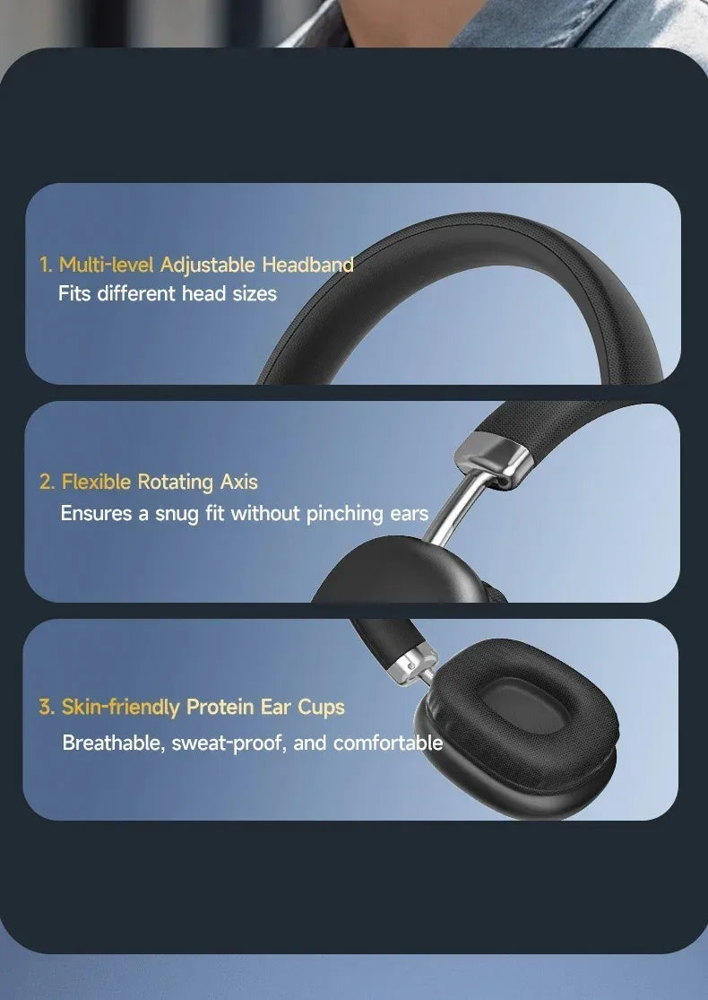 Fabric Headband Over-Ear Headphones Wireless Stereo HiFi Headset Adjustable Metal Rod Outdoor Music Noise Cancelling Earphones